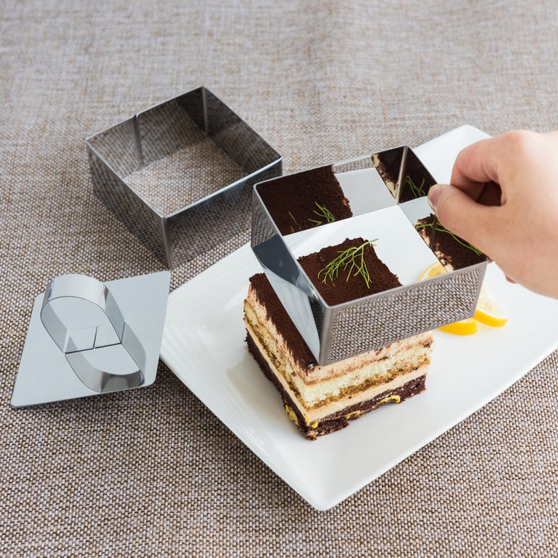 Uncle Jack Square Food Forms Presentation Cooking Molds with Press, Biscuit Dough Cutters, Stainless Steel(set of 2) - Image 3